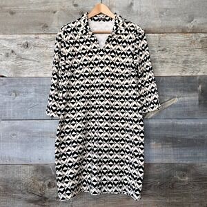 J. McLaughlin Cadence Collared Stretch Knit Geometric Print Shift Dress XL Brown